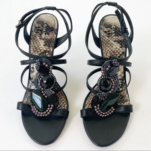 Gianni Bini Stone and Bead Strappy Heel Leather Sandals 8.5 - Picture 10 of 12